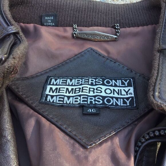 Vintage Members Only Brown Leather Bomber Jacket - Picture 5 of 8